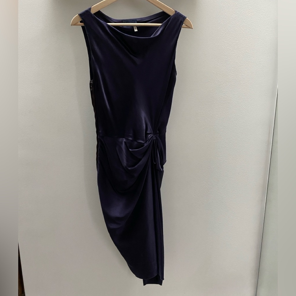Lanvin Deep Purple Asymmetrical Silk Midi-Dress